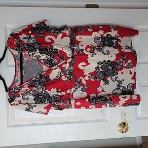 Red Beige Black Floral Wrap Top Blouse Lane Bryant 26/28 4X